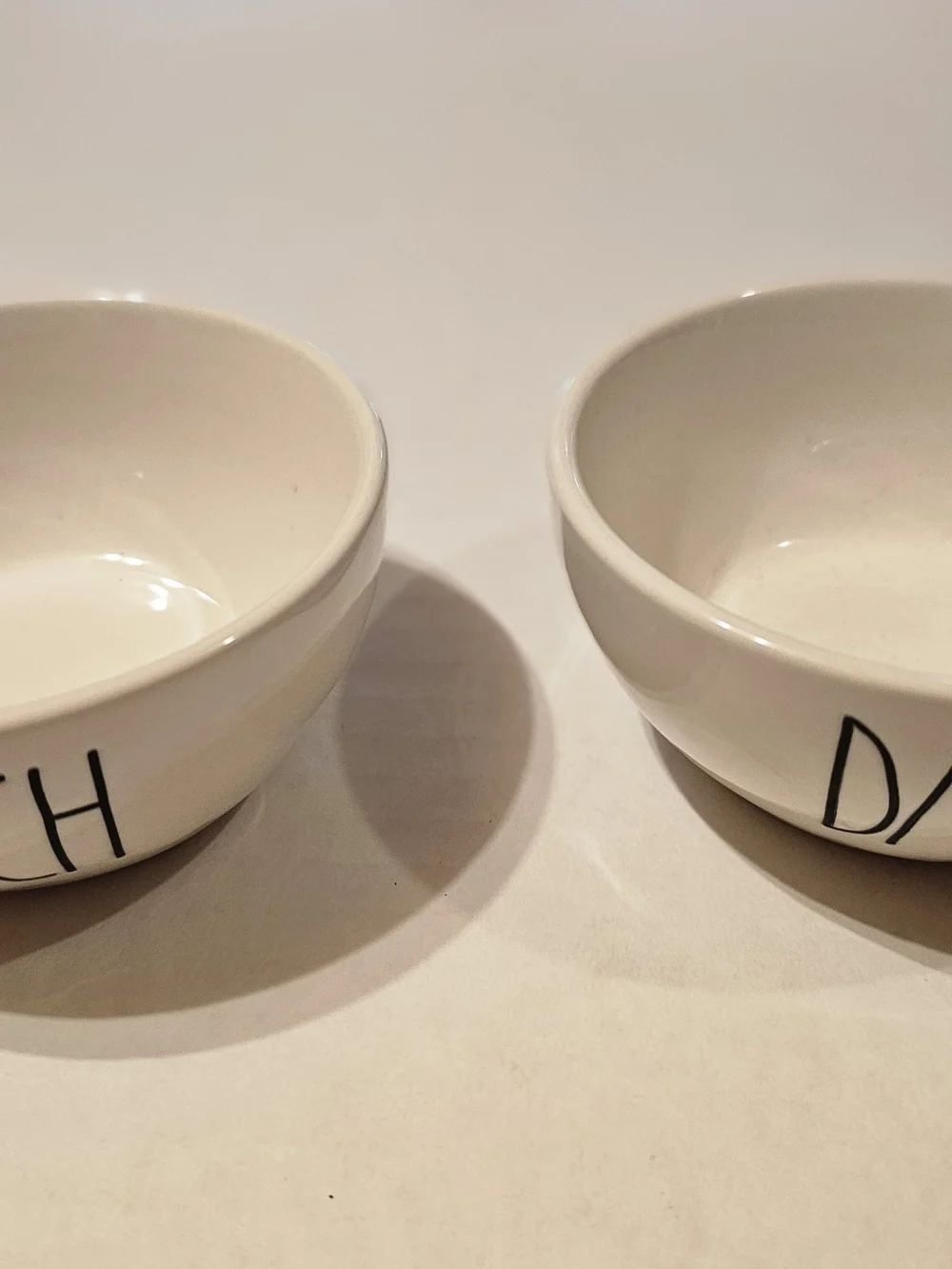 Rae Dunn White Ceramic Bowls with Black Lettering - Set of 2